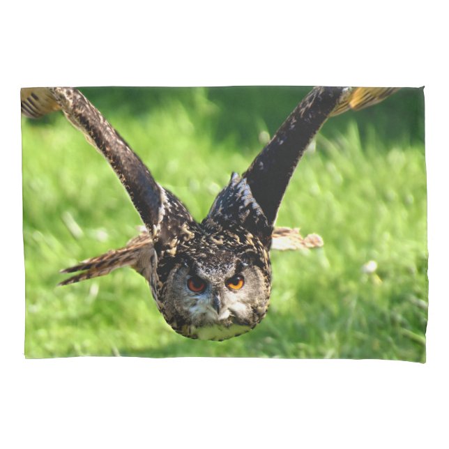 Wild Eagle Owl in Full Flight Pillowcase (Front)