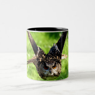 Wild Eagle Owl in Full Flight Two-Tone Coffee Mug