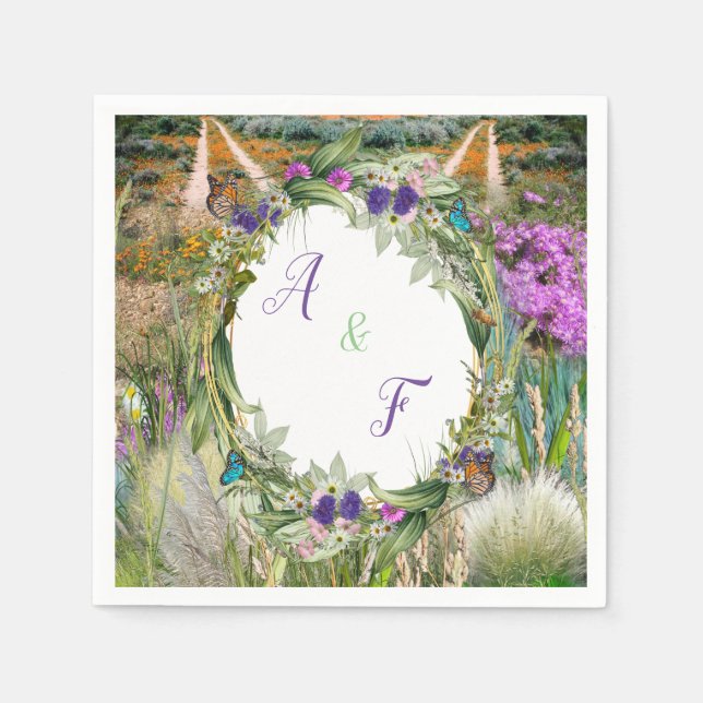 Wild Eco-friendly Grasses & Spring flowers Napkin (Front)