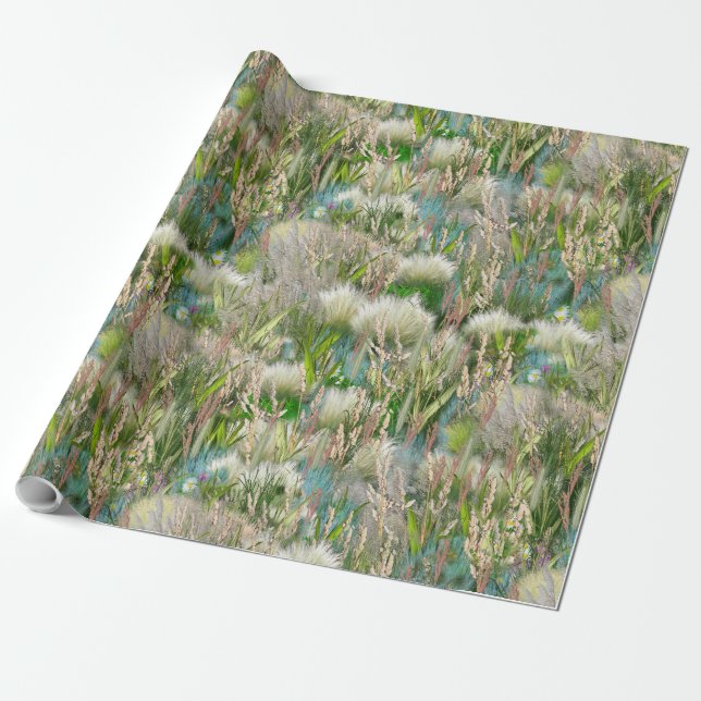 Wild Eco-friendly Native Grasses in Spring  Wrapping Paper (Unrolled)
