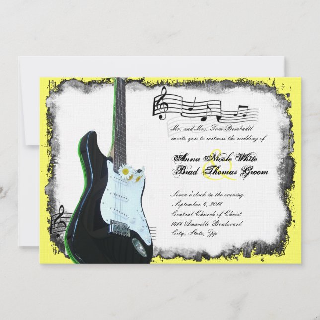 Wild Electric Guitar Lime Music Wedding Invitation (Front)