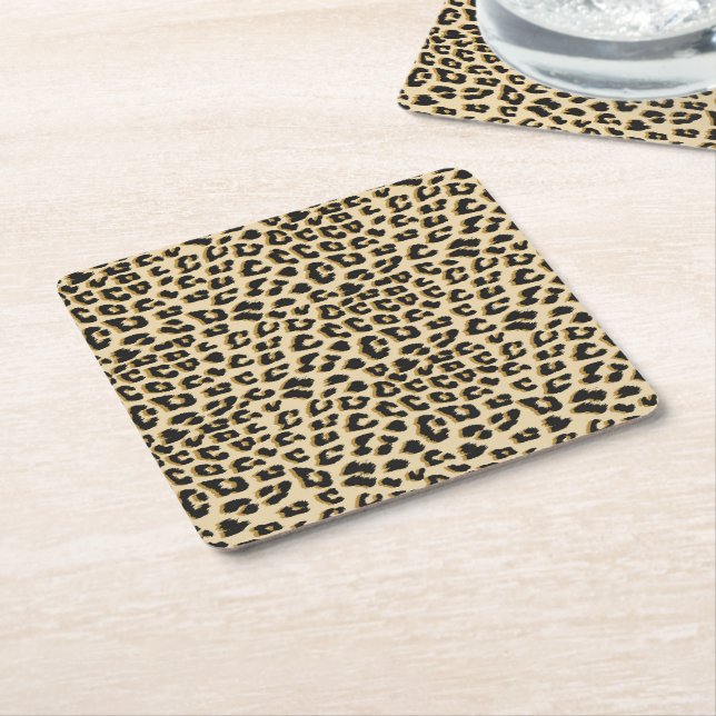 Wild Elegance Leopard Print Square Paper Coaster (Angled)