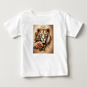 Wild Elegance: Lioness & Rose Tattoo-Inspired T-Sh Baby T-Shirt