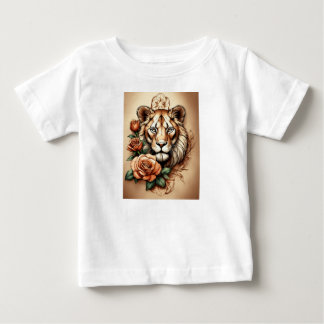 Wild Elegance: Lioness & Rose Tattoo-Inspired T-Sh Baby T-Shirt
