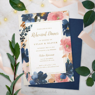 Wild Elegance Navy Blush & Gold Rehearsal Dinner Invitation
