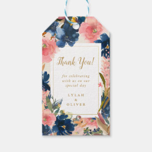 Wild Elegance Navy Blush & Gold Thank You Gift T Tags