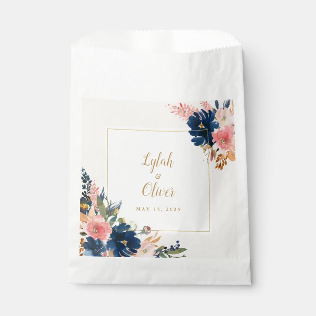 Wild Elegance | Navy Blush & Gold Wedding  Favour Bags (Front)