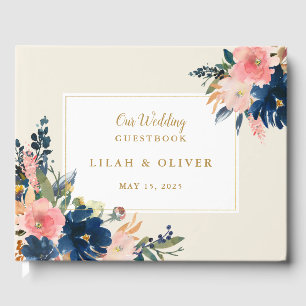 Wild Elegance   Navy Blush & Gold Wedding Guest Book