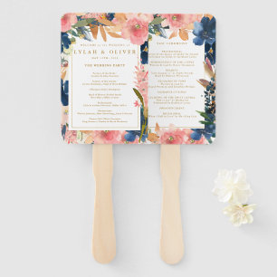 Wild Elegance   Navy Blush & Gold Wedding Hand Fan
