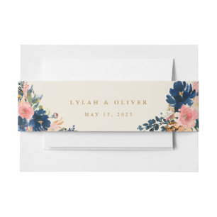 Wild Elegance Navy Blush & Gold Wedding Invitation Belly Band