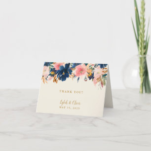 Wild Elegance   Navy Blush & Gold Wedding  Thank You Card