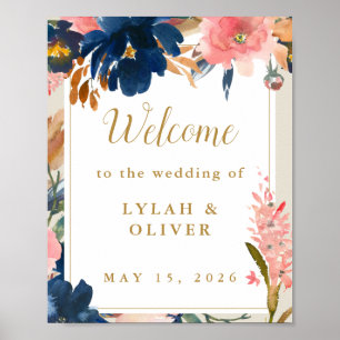 Wild Elegance Navy Blush & Gold Wedding Welcome Poster