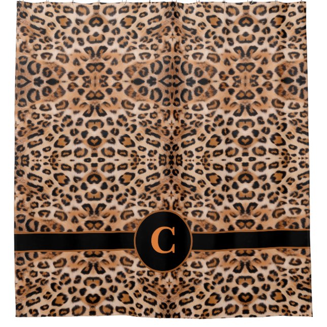 Wild Elegance: Personalised Leopard Print Shower Curtain (Front)