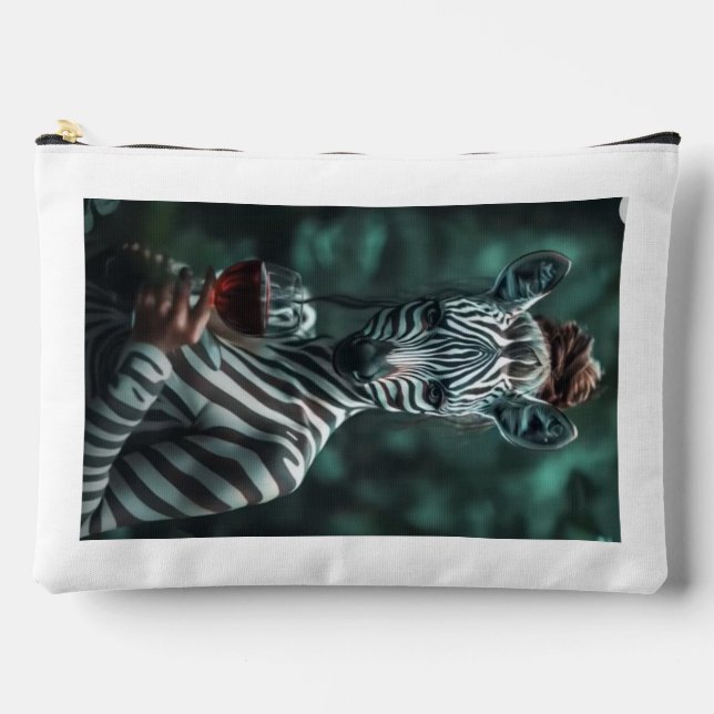 "Wild Elegance – Zebra Woman Cosmetic Bag" Accessory Pouch (Front)