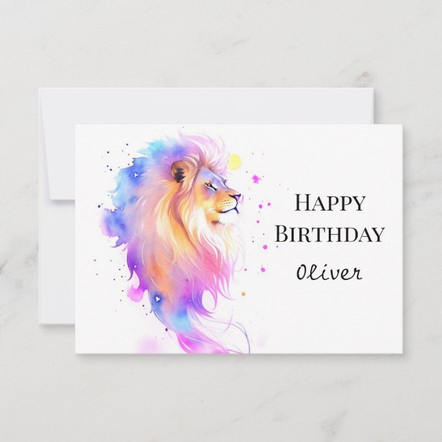 Wild Elegant Modern Lion Birthday Card (Front)