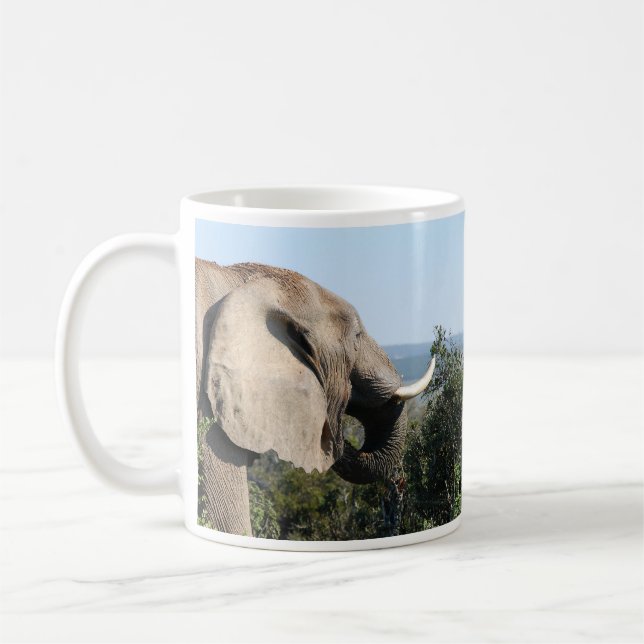 Wild Elephant Eating, South Africa Coffee Mug (Left)