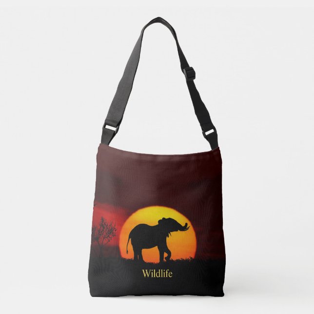 Wild elephant & sunrise on the jungle crossbody bag (Front)