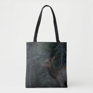 Wild Elk in Pine Forest - Deer Wildlife Photograph Tote Bag