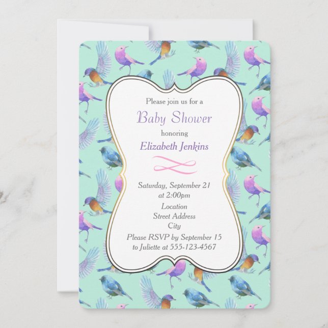 Wild Exotic Birds Colourful Watercolor Baby Shower Invitation (Front)