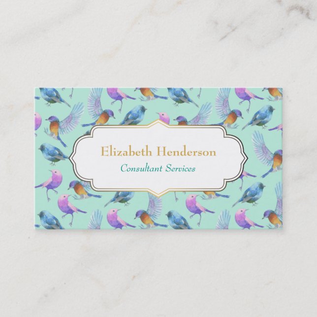 Wild Exotic Birds Colourful Watercolor Pattern Business Card (Front)