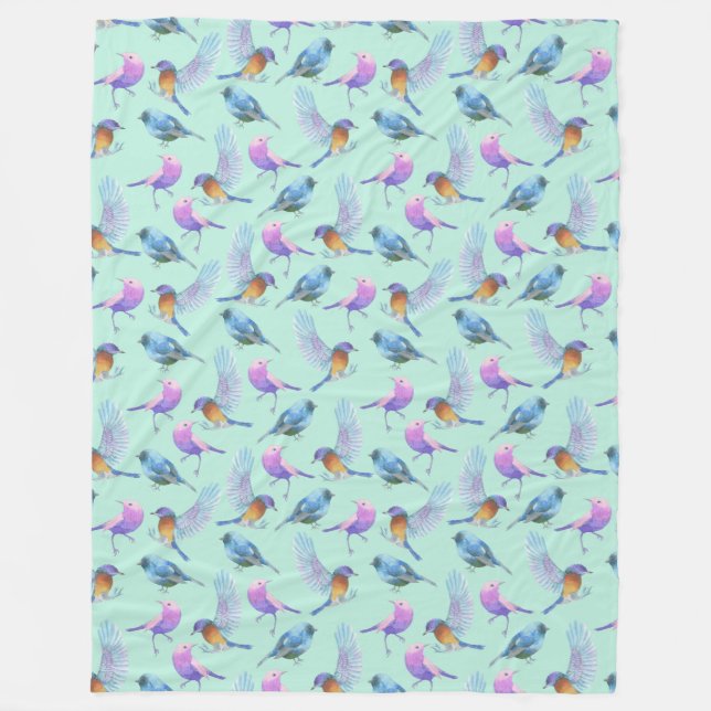 Wild Exotic Birds Colourful Watercolor Pattern Fleece Blanket (Front)