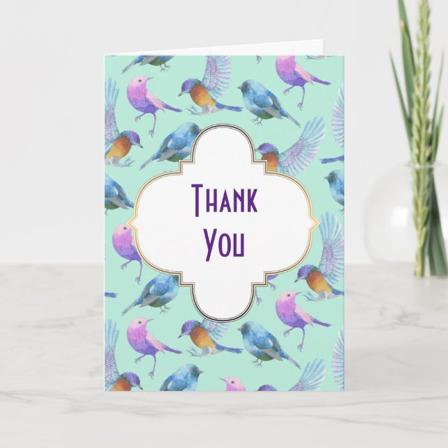 Wild Exotic Birds Colourful Watercolor Thank You Card (Front)