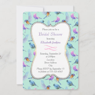 Wild Exotic Birds Pretty Watercolor Bridal Shower Invitation