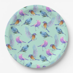 Wild Exotic Birds Watercolor Pattern Paper Plate