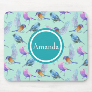 Wild Exotic Birds Watercolor Pattern Personalised Mouse Mat