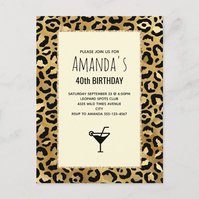 Wild & Exotic Leopard Print Pattern Birthday Invitation Postcard (Front)