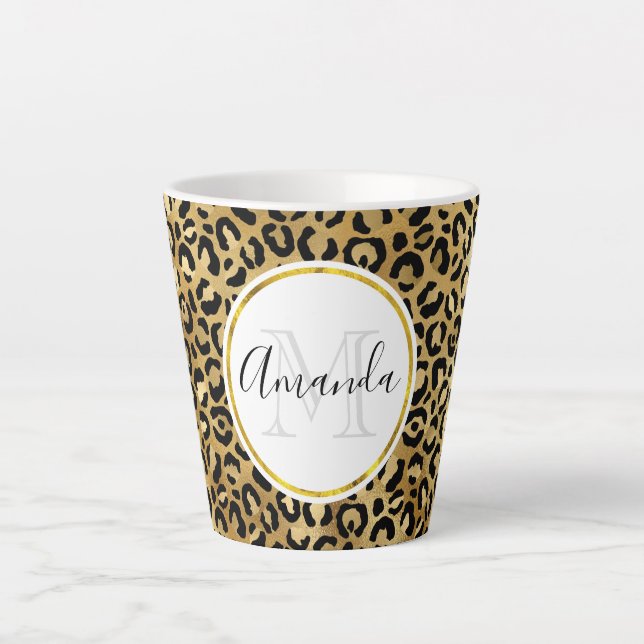  Wild & Exotic Leopard Print Pattern Monogram Latte Mug (Front)