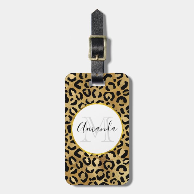 Wild & Exotic Leopard Print Pattern Monogram Luggage Tag (Front Vertical)