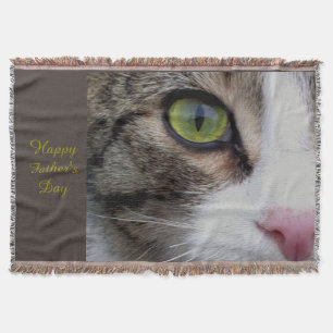 Wild Eyed Cat Throw Blanket - Happy Father's Day