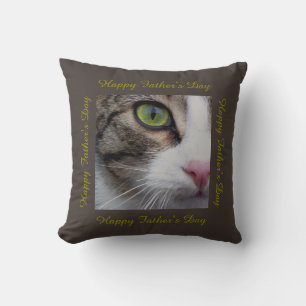 Wild Eyed Cat Throw Pillow - Happy Father's Day