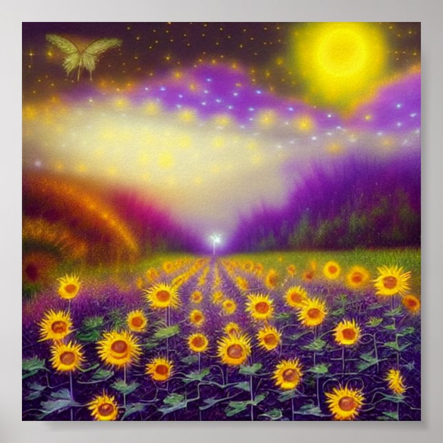 Wild fantasy sunflower field poster (Front)