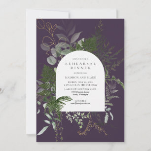 Wild Fern Greenery Purple Wedding Rehearsal Dinner Invitation