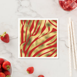 Wild Festive Red and Gold Zebra Napkin