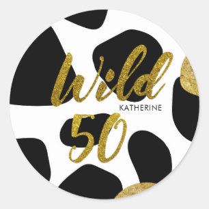 Wild Fifty Gold Animal Pattern Birthday Sticker