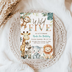 Wild Five Safari Animals Boy Birthday Party Invitation