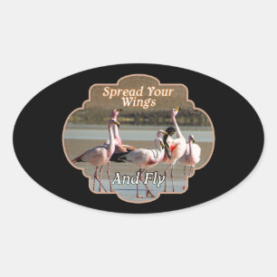 Wild Flamingos - Spread Your Wings and Fly Oval Sticker