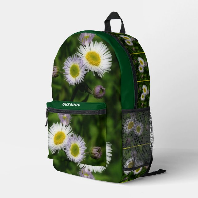 Wild Fleabane Daisy Flowers Nature Personalised Printed Backpack (Back Corner Right)