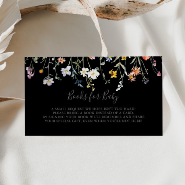 Wild Floral Black Baby Shower Book Request Enclosure Card (Creator Uploaded)
