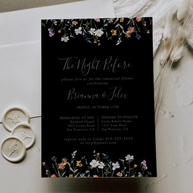 Wild Floral Black Night Before Rehearsal Dinner Invitation (Creator Uploaded)