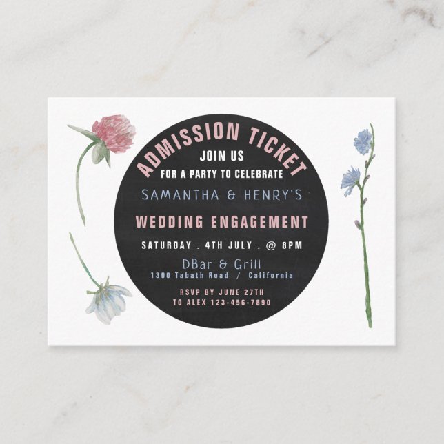 Wild Floral Chalkboard, Admission Ticket Enclosure Card (Front)