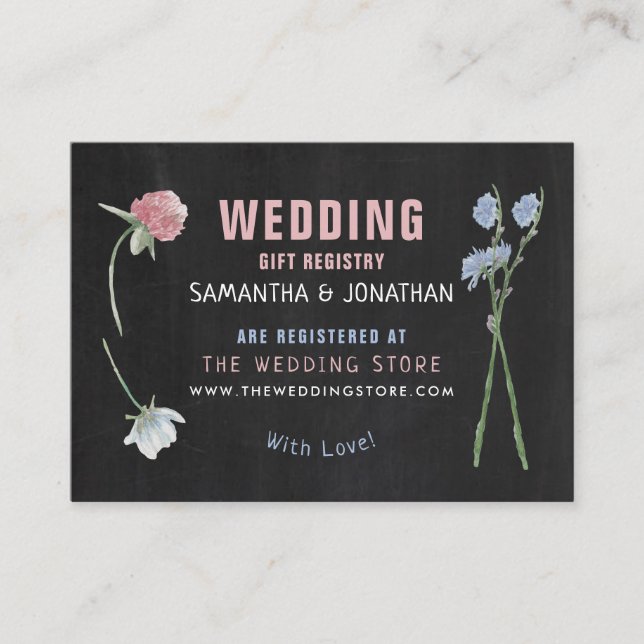 Wild Floral Chalkboard, Gift Registry Card (Front)