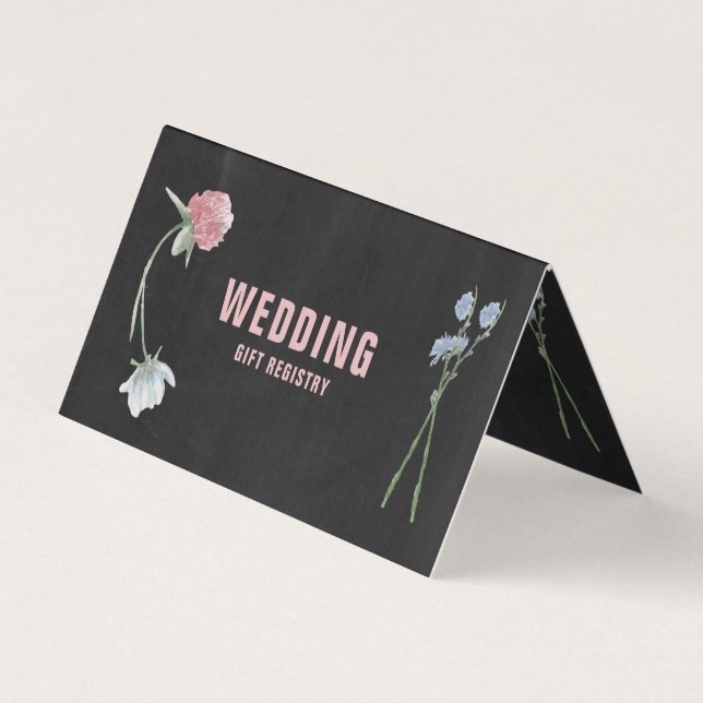 Wild Floral Chalkboard & Photo Gift Registry Card (Front)