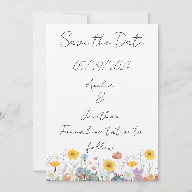 Wild floral Customisable Save the Date card (Front)