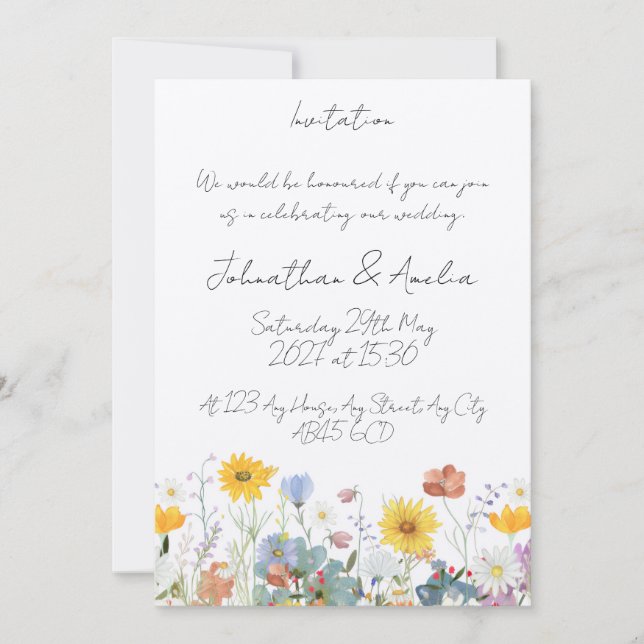 Wild floral Customisable Wedding Invitation  (Front)
