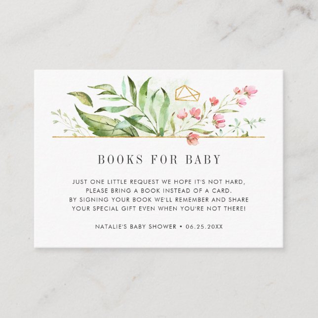 Wild Floral Foliage Book Request Baby Shower Cards (Front)