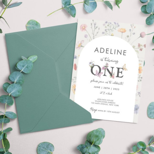 Wild Floral Frame Wildflower 1st Birthday Girl Invitation (Wild Floral Frame Wildflower 1st Birthday Girl Invitation Wild One Flowers Themed Birthday Digital)